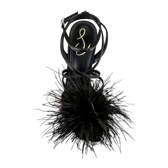 Sam Edelman Layton Feather-Trimmed Satin Sandals, Black, Size 8.5 - Picture 4 of 8